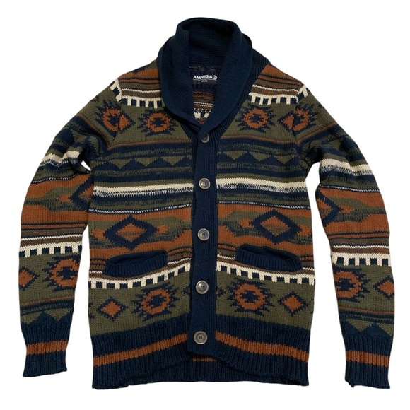 Amnesia Other - Amnesia Men's Southwestern Aztec Print Shawl Collar Cardigan Sweater M/M